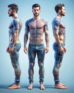 double exposure 🧑🏾‍🏫🙍🏿 A character sheet with various angles and full body views. 3D style, perfect lines
