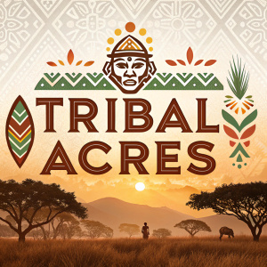 Logo design for Tribal Acres. Bold font, tribal motifs, earthy hues.