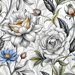 Flowers seamless pattern in rococo style