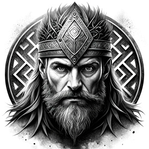 walhalla, viking warrior,  runics face, black work, white backrounds