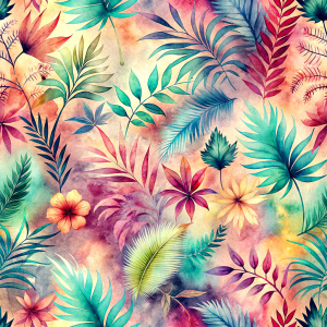 Pattern Seamless, Vintage Old, Soft Colors, abstract Tie Dye, Rainbow, Tropical Leaves Plants