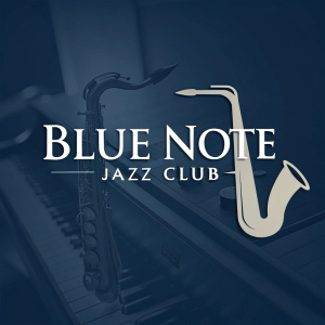 Sophisticated logo design for the Blue Note Jazz Club. Modern font, musical note icon, dark grey background.
