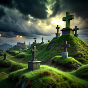 scary graves on the hill on without background