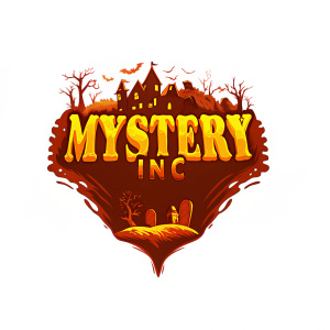 Illustration of the words 'Mystery Inc.' in the iconic Scooby Doo font, surrounded by mystery-themed elements.