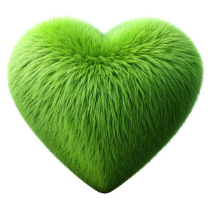 The heart is fluffy. High detail of the wool. acid green color.