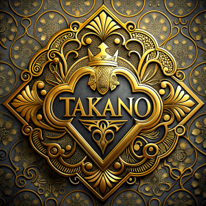 Create a logo with the word "Takano" that has elegance and colors such as gold, black and silver.

