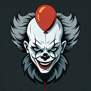 Figure: Pennywise's scary face, especially with that famous red balloon.
Style: You can use a detailed illustration or a stylized drawing. Dark and gloomy color tones (black, gray, red) can be used.