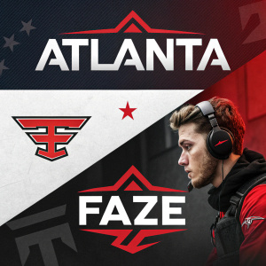 Visual branding for Atlanta Faze, a leading American Call of Duty League esports team. Graphic showcases team colors: black, white, red. Includes custom logos for each color theme.