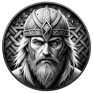 walhalla, viking warrior,  runics face, black work, white backrounds