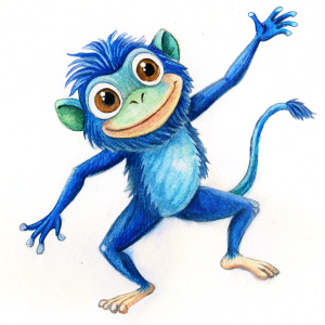 A cute frog-like monkey Pepe with white skin and blue fur dances dirty dance
