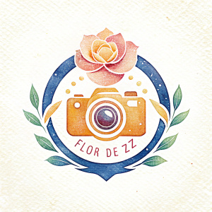 Haz un logo minimalista que diga "flor de Liz" . cambia la palabra "for" por "flor" y que represente también a una cámara fotográfica en un fondo blanco 
