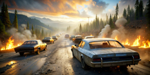 third person view, racing gameplay, wreckfest cars, rear view of the car, game gameplay, nature,