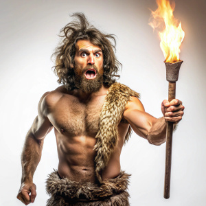 Caveman Holding A Torch on white background












