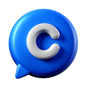blue chat bubble with white alphabet C inside