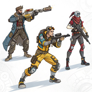 Concept art for Borderlands 3 action figures. Design sketches featuring Vault Hunters.