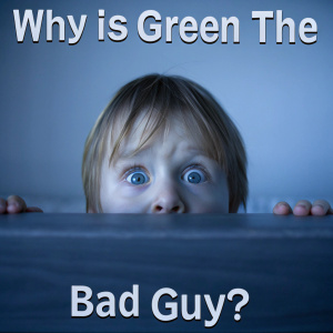A funny meme featuring a kid with wide eyes, captioned 'Why is green the bad guy?'