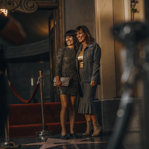 Constance Zimmer and her daughter Colette Zoe Lamoureux at the Cinderella premiere. Hollywood Walk of Fame in the background.