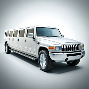 in front of a pure white background, createa white hummer limousine