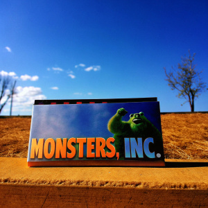 DVD cover for 'Monsters, Inc.' with Sully and Mike Wazowski prominently featured. Vibrant colors, playful design.