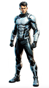 ((comic style)) a male character as an futuristic archer, aesthetic and dynamic, ((full body shot)), thick outlines, high quality