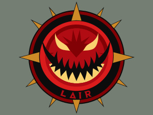 logo, a round emblem, a circle with sharp teeth, a circle with the word ...
