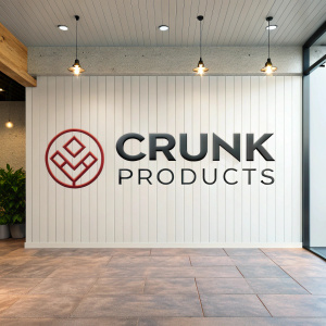 New logo design for Crunk Products. Modern, sleek aesthetic. Iconic symbol and text in bold, minimalist style.