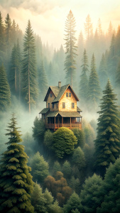 abandoned house in trees and forest