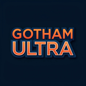 Gotham Ultra font in dark blue and bright orange colors, stylized for a graphic design project.