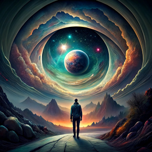 a traveler on a journey through the cosmos, high resolution, a pair of eyes