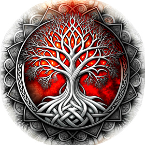 Nordic yggdrasil –  high-definition design grey and black, realistic tattoo design, white background