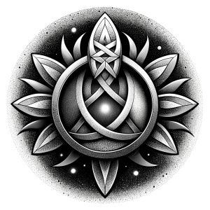 Celtic Paganism and Druidry symbols tattoo design - perfect realistic art - high-definition - grey and black - white background 