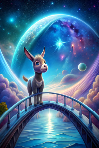 Happy Donkey on a bridge in the universe
