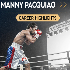 Infographic showcasing Manny Pacquiao's career highlights. Boxing ring background, bold stats and achievements, dynamic boxing stance illustration.
