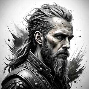 Nordic ragnar - perfect realistic art, high-definition grey and black, white background tattoo design