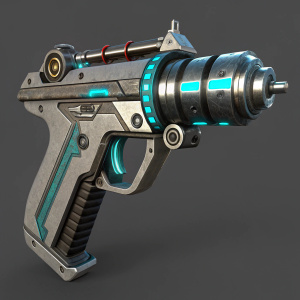 3D digital rendering of Tracer's graffiti gun. Futuristic design