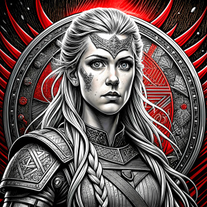 shieldmaiden perfect realistic art, high-definition, high-definition grey and black, white background 