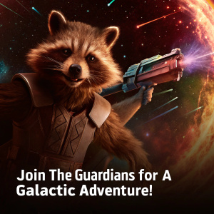 Eye-catching poster for Guardians of the Galaxy Vol. 2. Rocket, Groot, Drax, Star-Lord, Gamora, Mantis, and Nebula. Cosmic adventure backdrop. Blazing stars, swirling galaxies, and vibrant colors. Characters in action poses, dynamic expressions. "Join the Guardians for a Galactic Adventure!" in bold, stylized font.