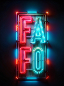 front facing neon sign with text "FAFO"
