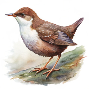 Watercolor Dipper white isolated
