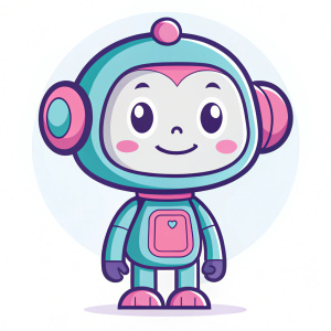 Robotic mascot with a friendly smile. Mobile Monkey logo, modern design, pastel colors.