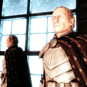 High-resolution 3D rendering of Roose Bolton. Multiple angles showcasing intricate details. Dark, ominous backdrop