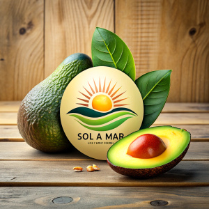 Creame un logo para una empresa de palta, el logo debe contener la imagen de una palta y llevar el nombre
"SOL DEL MAR" bien escrita
