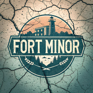 Digital artwork featuring a stylized, cracked texture overlay on the Fort Minor logo.