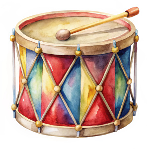 watercolor drawing children's toy drum, vintage, white background