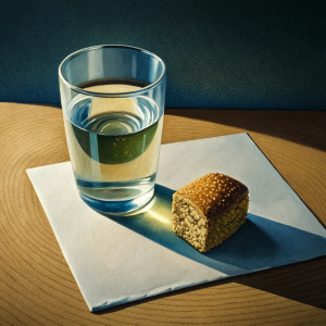 crusted postcard with a glass of water 