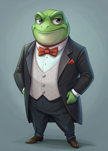 2d concept meme Pepe Boss, tuxedo, harstone style, casual style