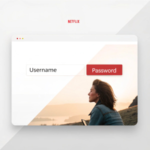 Screenshot of login interface for Netflix. Minimalist design with large text fields and prominent login button.