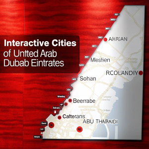 Interactive map highlighting the major cities of UAE. Focused on Dubai and Abu Dhabi.