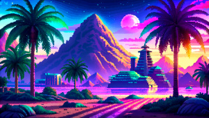 The desktop background is interesting psychedelic with lots of details, palm beach mountains