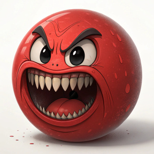 A large, red angry emoji with a wide mouth, sharp teeth, and dark eyes.
